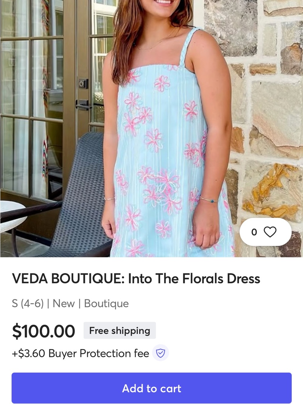 Lena Light Blue Mini Dress with Pink Floral Embroidery